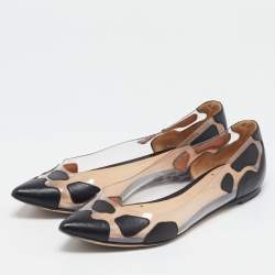 Gianvito Rossi Black Leather and PVC Plexi Ballet Flats Size 37
