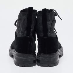 Gianvito Rossi Black Fabric and Velvet Combat Boots Size 40