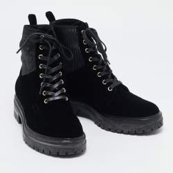Gianvito Rossi Black Fabric and Velvet Combat Boots Size 40