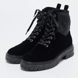 Gianvito Rossi Black Fabric and Velvet Combat Boots Size 40