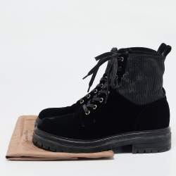 Gianvito Rossi Black Fabric and Velvet Combat Boots Size 40
