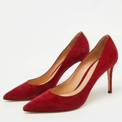 Pre Owned Gianvito Rossi Red Suede Pointed Toe Pumps Size 39