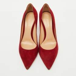 Pre Owned Gianvito Rossi Red Suede Pointed Toe Pumps Size 39