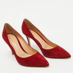 Pre Owned Gianvito Rossi Red Suede Pointed Toe Pumps Size 39