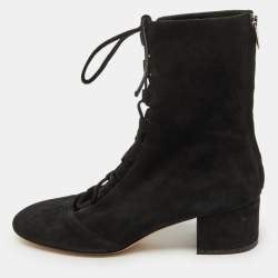 Gianvito Rossi Black Suede Lace Up Mid Calf Boots Size 39