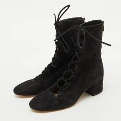 Gianvito Rossi Black Suede Lace Up Mid Calf Boots Size 39