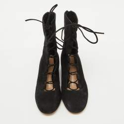 Gianvito Rossi Black Suede Lace Up Mid Calf Boots Size 39