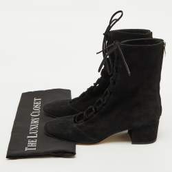 Gianvito Rossi Black Suede Lace Up Mid Calf Boots Size 39