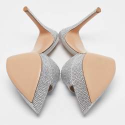 Pre Owned Gianvito Rossi Silver Satin Crystal Embellished Platform Slide Sandals Size 40