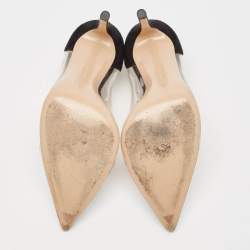 Gianvito Rossi Silver/Black Leather and PVC Plexi Pointed Toe Pumps Size 38