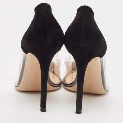 Gianvito Rossi Silver/Black Leather and PVC Plexi Pointed Toe Pumps Size 38