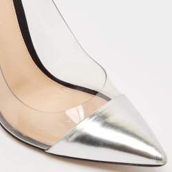 Gianvito Rossi Silver/Black Leather and PVC Plexi Pointed Toe Pumps Size 38