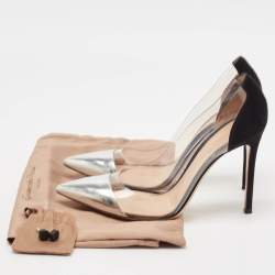 Gianvito Rossi Silver/Black Leather and PVC Plexi Pointed Toe Pumps Size 38