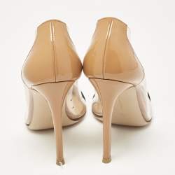 Gianvito Rossi Black/Beige Patent Leather and PVC Plexi Pointed Toe Pumps Size 36