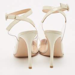 Pre Owned Gianvito Rossi Cream/Transparent Patent Leather and PVC Plexi Slingback Pumps Size 38