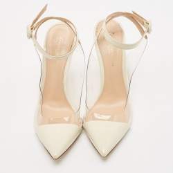 Pre Owned Gianvito Rossi Cream/Transparent Patent Leather and PVC Plexi Slingback Pumps Size 38
