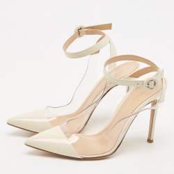 Pre Owned Gianvito Rossi Cream/Transparent Patent Leather and PVC Plexi Slingback Pumps Size 38