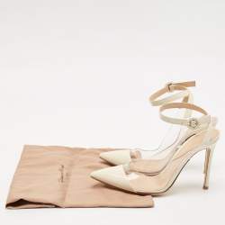 Pre Owned Gianvito Rossi Cream/Transparent Patent Leather and PVC Plexi Slingback Pumps Size 38