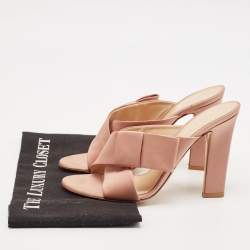 Pre Owned Gianvito Rossi Beige Satin Bow Slide Sandals Size 39