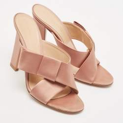 Pre Owned Gianvito Rossi Beige Satin Bow Slide Sandals Size 39