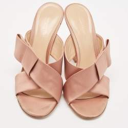 Pre Owned Gianvito Rossi Beige Satin Bow Slide Sandals Size 39