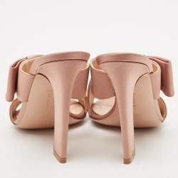 Pre Owned Gianvito Rossi Beige Satin Bow Slide Sandals Size 39