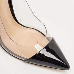 Gianvito Rossi Black Patent Leather and PVC Plexi Pointed Toe Pumps Size 38