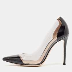 Gianvito Rossi Black Patent Leather and PVC Plexi Pointed Toe Pumps Size 38