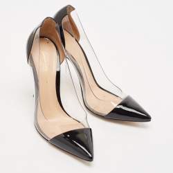 Gianvito Rossi Black Patent Leather and PVC Plexi Pointed Toe Pumps Size 38