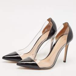 Gianvito Rossi Black Patent Leather and PVC Plexi Pointed Toe Pumps Size 38