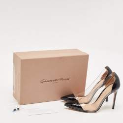 Gianvito Rossi Black Patent Leather and PVC Plexi Pointed Toe Pumps Size 38
