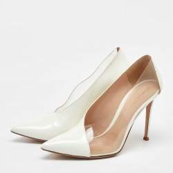 Pre Owned Gianvito Rossi White Patent Leather and PVC Deela Pointed Toe Pumps Size 39