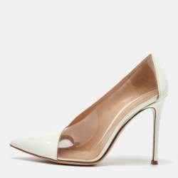 Pre Owned Gianvito Rossi White Patent Leather and PVC Deela Pointed Toe Pumps Size 39