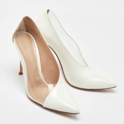 Pre Owned Gianvito Rossi White Patent Leather and PVC Deela Pointed Toe Pumps Size 39