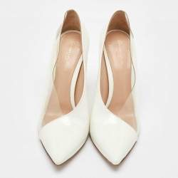 Pre Owned Gianvito Rossi White Patent Leather and PVC Deela Pointed Toe Pumps Size 39