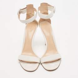 Pre Owned Gianvito Rossi White Leather Portofino Sandals Size 37.5