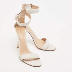 Pre Owned Gianvito Rossi White Leather Portofino Sandals Size 37.5