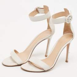 Pre Owned Gianvito Rossi White Leather Portofino Sandals Size 37.5