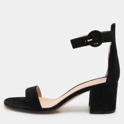Gianvito Rossi Black Suede Versilia Sandals Size 38.5