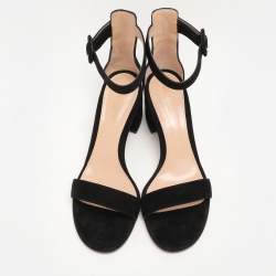 Gianvito Rossi Black Suede Versilia Sandals Size 38.5