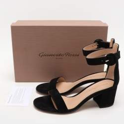 Gianvito Rossi Black Suede Versilia Sandals Size 38.5