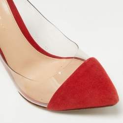 Gianvito Rossi Transparent/Red Suede and PVC Plexi Pointed Toe Pumps Size 38.5