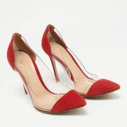 Gianvito Rossi Transparent/Red Suede and PVC Plexi Pointed Toe Pumps Size 38.5
