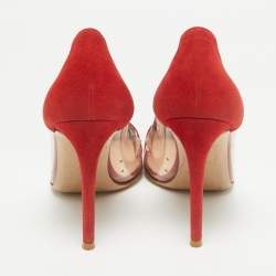 Gianvito Rossi Transparent/Red Suede and PVC Plexi Pointed Toe Pumps Size 38.5