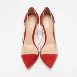 Gianvito Rossi Transparent/Red Suede and PVC Plexi Pointed Toe Pumps Size 38.5