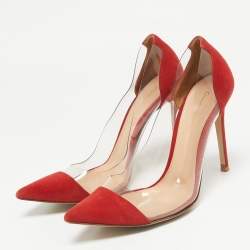 Gianvito Rossi Transparent/Red Suede and PVC Plexi Pointed Toe Pumps Size 38.5