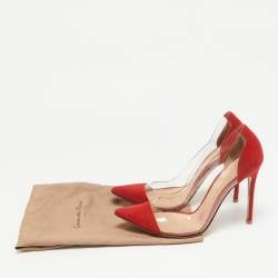 Gianvito Rossi Transparent/Red Suede and PVC Plexi Pointed Toe Pumps Size 38.5