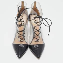 Gianvito Rossi Black/Transparent PVC and Leather Helmut Lace Up Boots Size 40