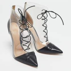 Gianvito Rossi Black/Transparent PVC and Leather Helmut Lace Up Boots Size 40