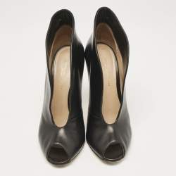 Gianvito Rossi Black Leather Peep Toe Vamp Ankle Boots Size 37